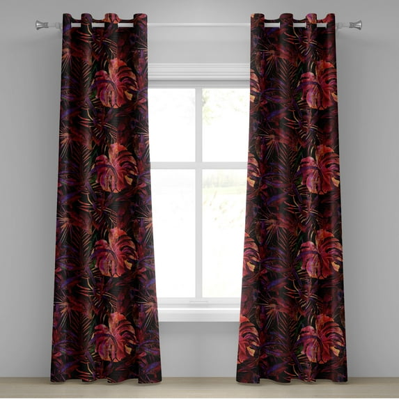 Ambesonne Monstera Leaves Grommet Curtain, Dark Spooky Leaf, 50"x108", Indigo Dark Coral Blush