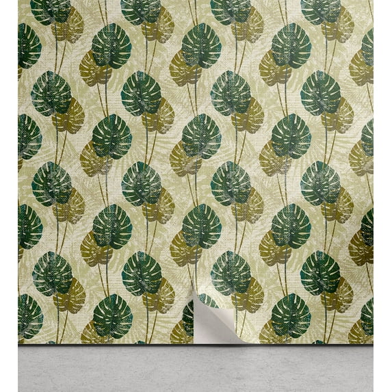 Ambesonne Monstera Leaves Peel & Stick Wallpaper for Home, Tropical Leafy Art, 13"x72", Fawn Hunter Green