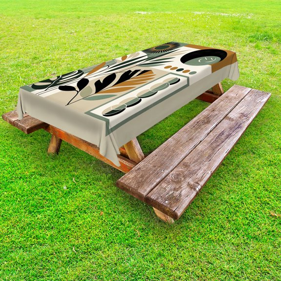 Ambesonne Monstera Outdoor Tablecloth, Abstract Boho Leaves Art, 58"x84", Dark Sepia Pale Brown