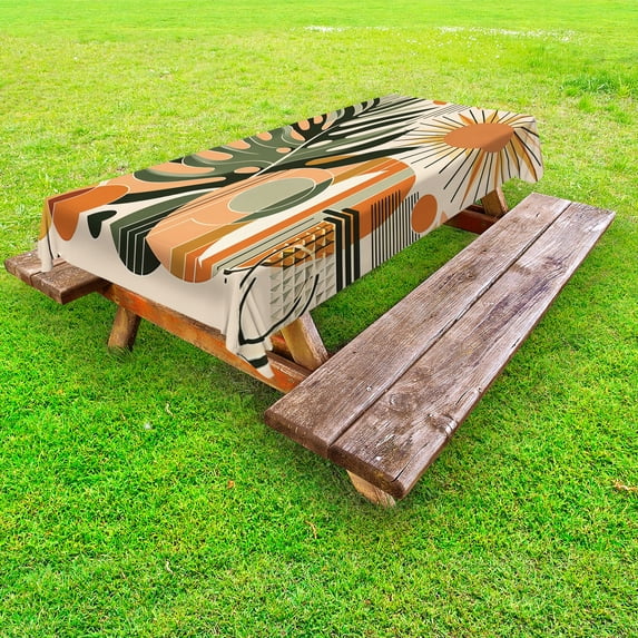 Ambesonne Monstera Outdoor Tablecloth, Leaves Mid Century Boho, 58"x84", Peach and Pale Reseda Green