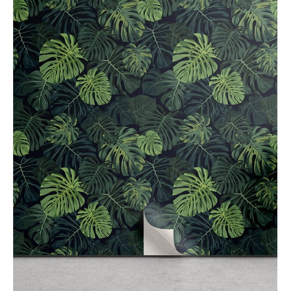 Ambesonne Monstera Peel & Stick Wallpaper for Home, Exotic Art Hawaiian Modern, 13"x36", Emerald Green Teal