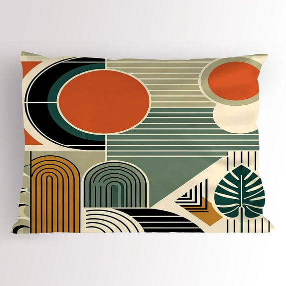 Ambesonne Monstera Pillow Sham, Abstract Boho Mid Century, 36" X 20", Burnt Orange Pale Khaki