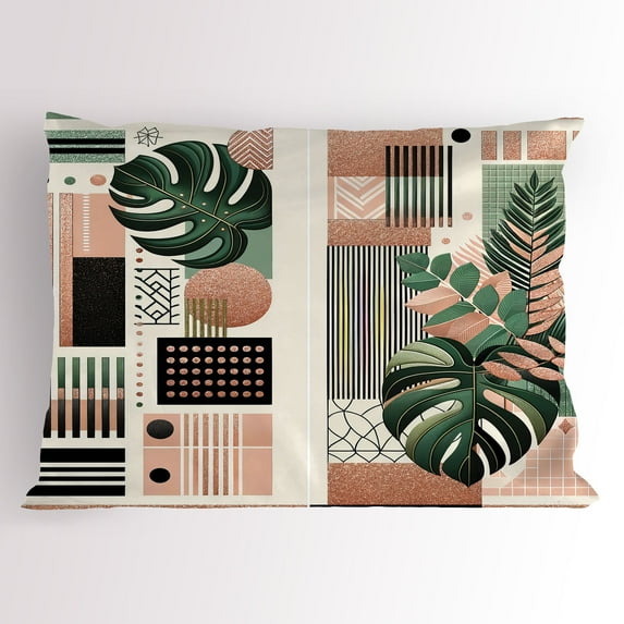 Ambesonne Monstera Pillow Sham, Mid Century Boho Shapes, 26" X 20", Evergreen Pale Rust Brown