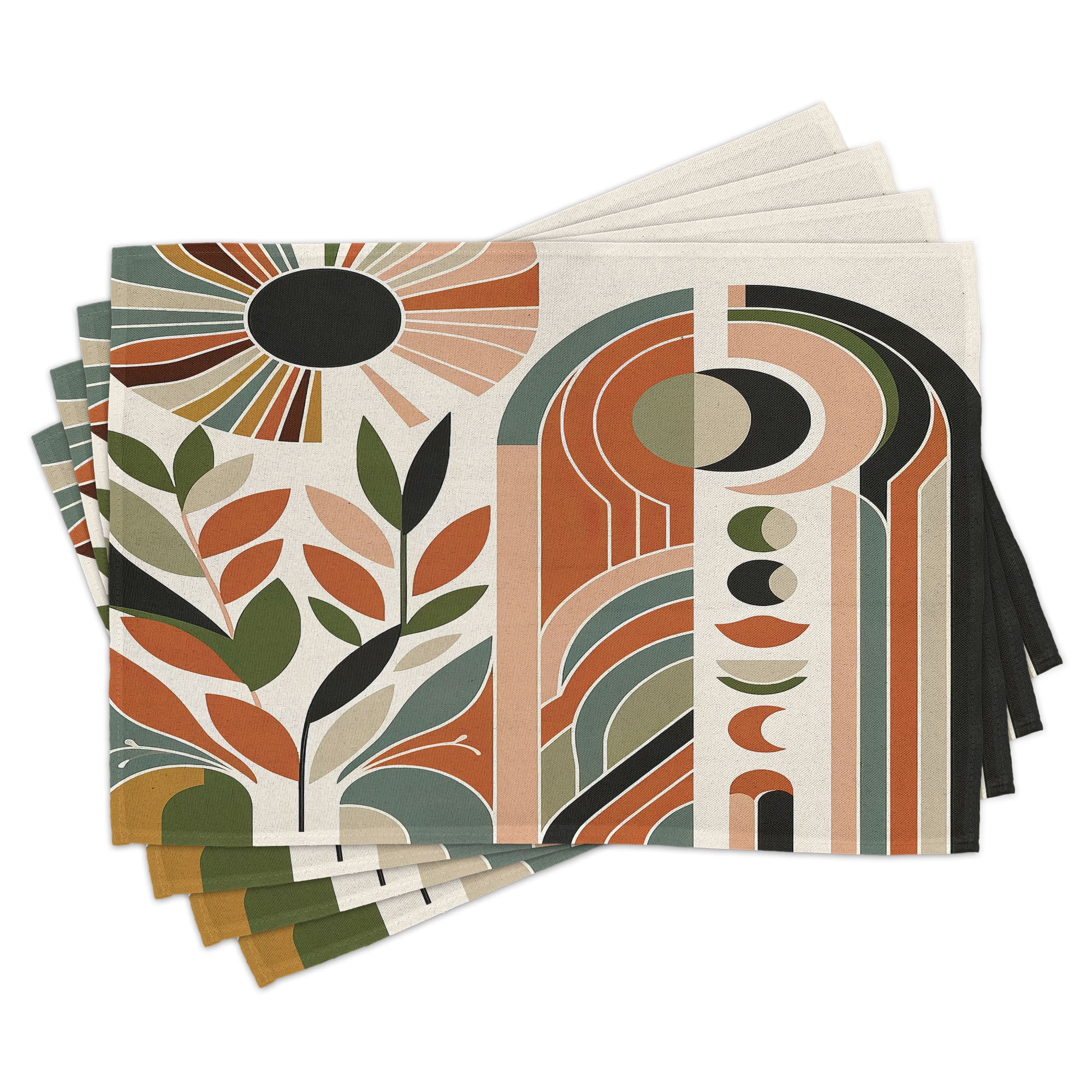 Beige Green and Burnt Orange Polyester Boho Placemats Set of 4