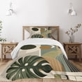thumbnail image 1 of Ambesonne Monstera Quilted Bedspread Set 2 Pcs, Boho Abstract Mid Century, Twin Size, Beige Evergreen and Sepia, 1 of 5