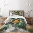 thumbnail image 1 of Ambesonne Monstera Quilted Bedspread Set 2 Pcs, Triangles Marble Abstract, Twin Size, Fern Green Grey Camel, 1 of 5