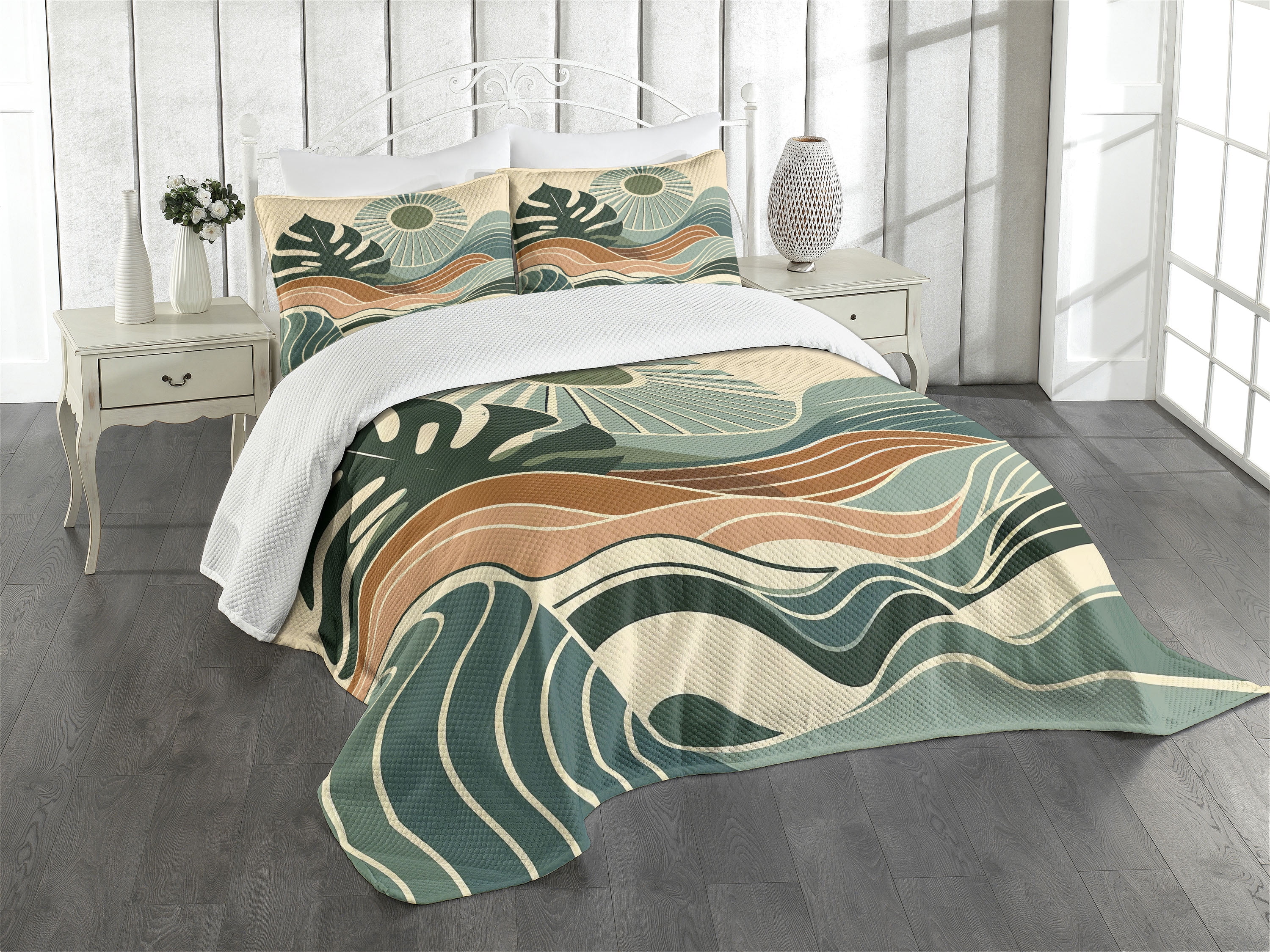King Size Evergreen Pale Seafoam Quilted Bedspread Set