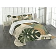 thumbnail image 1 of Ambesonne Monstera Quilted Bedspread Set 3 Pcs, Boho Abstract Mid Century, Queen Size, Beige Evergreen and Sepia, 1 of 2