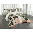 thumbnail image 1 of Ambesonne Monstera Quilted Bedspread Set 3 Pcs, Mid Century Boho Shapes, King Size, Evergreen Pale Rust Brown, 1 of 5