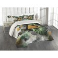 thumbnail image 1 of Ambesonne Monstera Quilted Coverlet 3 Pcs, Triangles Marble Abstract, Queen Size, Fern Green Grey Camel, 1 of 4