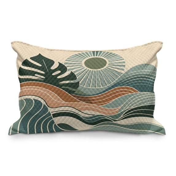 Ambesonne Monstera Quilted Pillowcover, Abstract Landscape Boho, 36" x 20", Evergreen Pale Seafoam