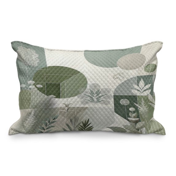 Ambesonne Monstera Quilted Pillowcover, Boho Love Mid Century Art, 36" x 20", Reseda Green Taupe