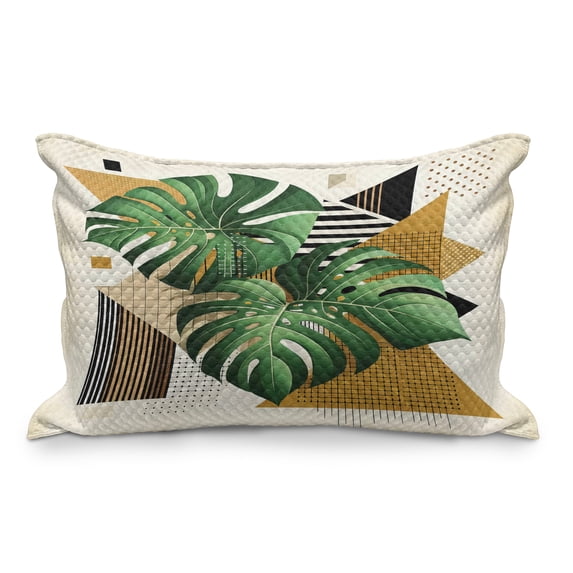 Ambesonne Monstera Quilted Pillowcover, Nature Scandinavian Boho, 30" x 20", Fern Green and Pale Coffee