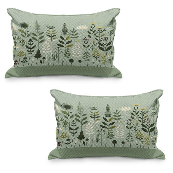 Ambesonne Monstera Quilted Pillowcover Set of 2, Scandinavian Botanical Art, 36" x 20", Pale Green Coconut Fawn