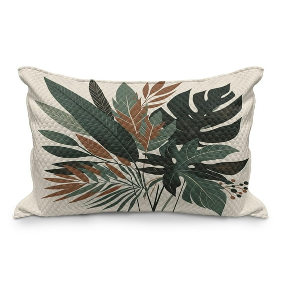 Ambesonne Monstera Quilted Pillowcover, Tropical Abstract Boho Art, 30" x 20", Sage Green Fawn Evergreen