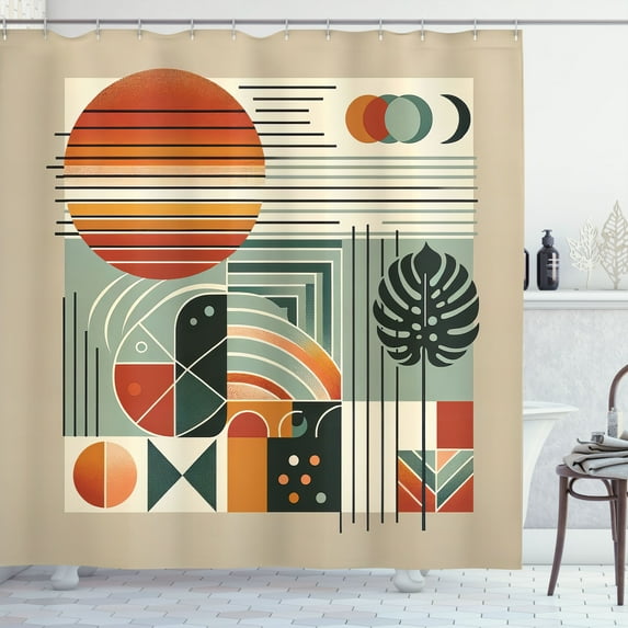 Ambesonne Monstera Shower Curtain, Mid Century Boho Abstract, 69"Wx75"L, Cinnamon Pale Sage Green