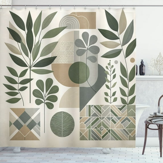 Ambesonne Monstera Shower Curtain, Minimalist Floral Romance, 69"Wx70"L, Pale Reseda Green Sepia