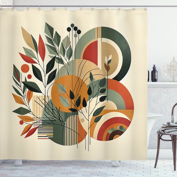 Ambesonne Monstera Shower Curtain, Modern Abstract Botanic, 69"Wx70"L, Burnt Sienna Pale Seafoam