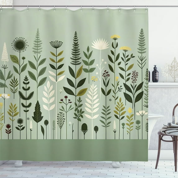 Ambesonne Monstera Shower Curtain, Scandinavian Botanical Art, 69"Wx70"L, Pale Green Coconut Fawn