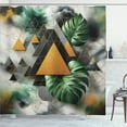 thumbnail image 1 of Ambesonne Monstera Shower Curtain, Triangles Marble Abstract, 69"Wx75"L, Fern Green Grey Camel, 1 of 4