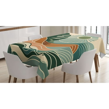 Ambesonne Monstera Tablecloth Rectangular Table Cover, Abstract Landscape Boho, 60"x90", Evergreen Pale Seafoam