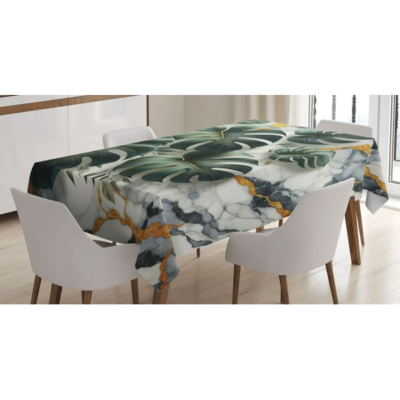Ambesonne Monstera Tablecloth Rectangular Table Cover, Abstract Mid Century Boho, 60"x84", Dark Green Dimgray