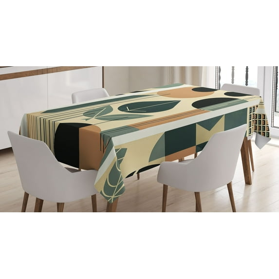Ambesonne Monstera Tablecloth Rectangular Table Cover, Mid Century Boho Abstract, 60"x84", Pale Reseda Green and Camel