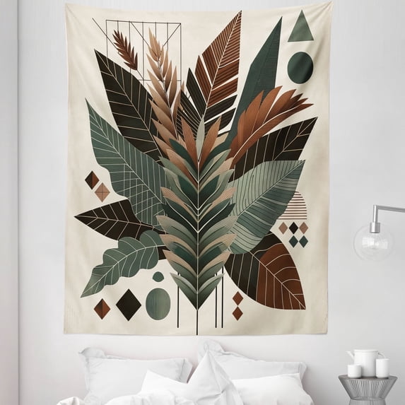 Ambesonne Monstera Tapestry Twin Size, Boho Abstract Tropical Art, 68"x88", Evergreen Sage Green Fawn