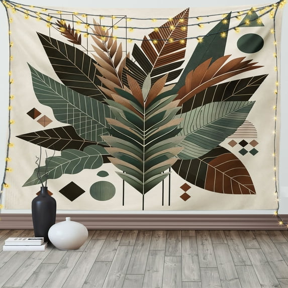 Ambesonne Monstera Tapestry Wall Hanging, Boho Abstract Tropical Art, 80"x60", Evergreen Sage Green Fawn