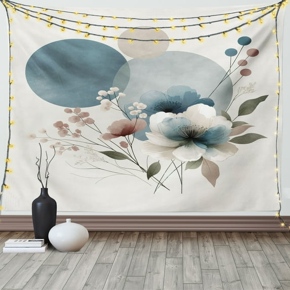 Ambesonne Monstera Tapestry Wall Hanging, Minimalistic Floral Print, 80"x60", Blue Grey and Blush