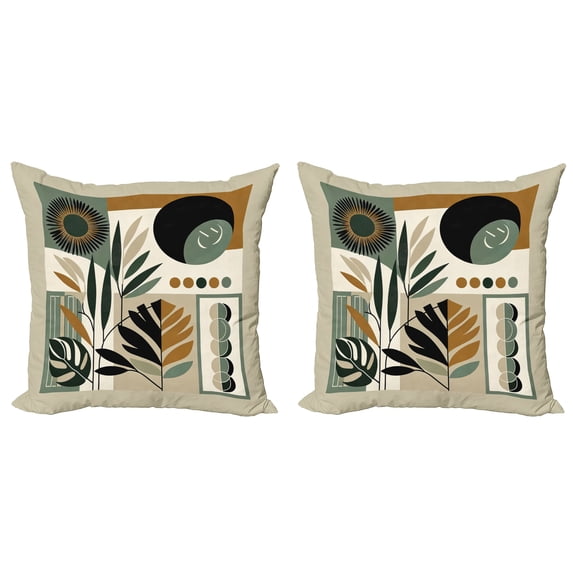 Ambesonne Monstera Throw Pillow Cover 2 Pack, Abstract Boho Leaves Art, 16", Dark Sepia Pale Brown
