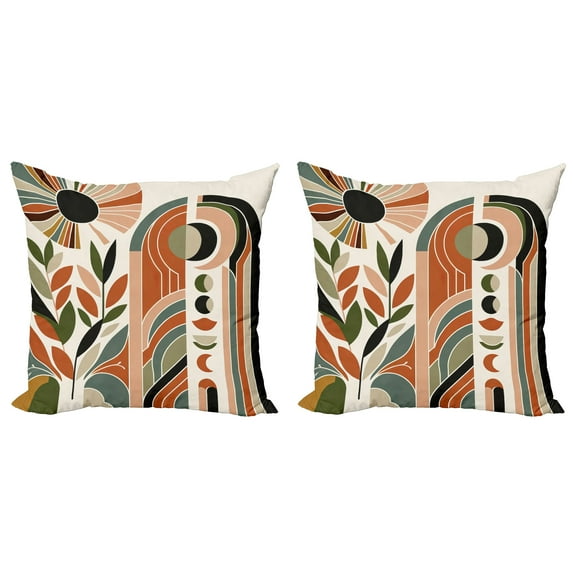 Ambesonne Monstera Throw Pillow Cover 2 Pack, Abstract Mid Century Boho, 16", Beige Green and Burnt Orange