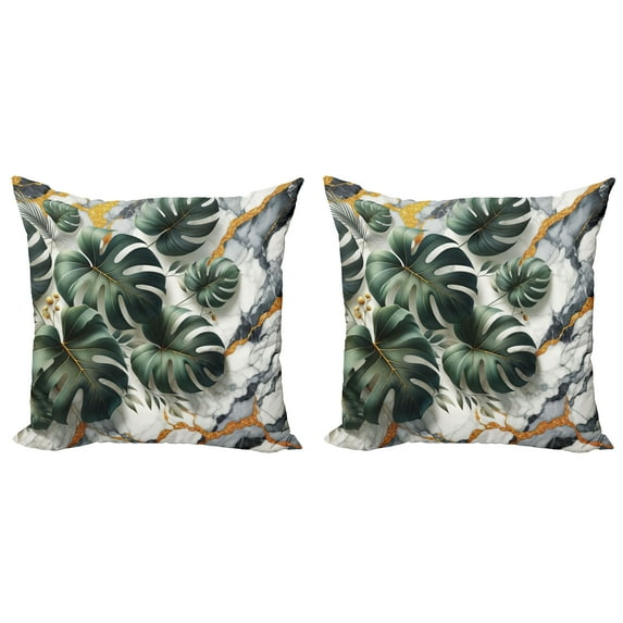 Ambesonne Monstera Throw Pillow Cover 2 Pack, Abstract Mid Century Boho, 20", Dark Green Dimgray
