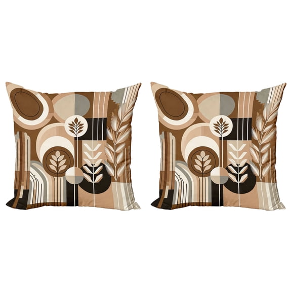 Ambesonne Monstera Throw Pillow Cover 2 Pack, Boho Arrange Mid Century, 18", Dark Cocoa Pale Brown