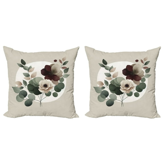 Ambesonne Monstera Throw Pillow Cover 2 Pack, Boho Minimalist Floral, 24", Pale Sage Green Blush