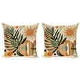 thumbnail image 1 of Ambesonne Monstera Throw Pillow Cover 2 Pack, Leaves Mid Century Boho, 24", Peach and Pale Reseda Green, 1 of 7