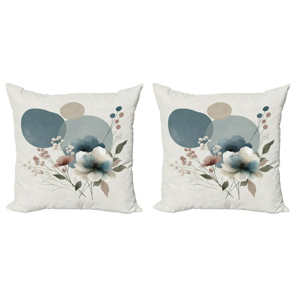 Ambesonne Monstera Throw Pillow Cover 2 Pack, Minimalistic Floral Print, 16", Blue Grey and Blush