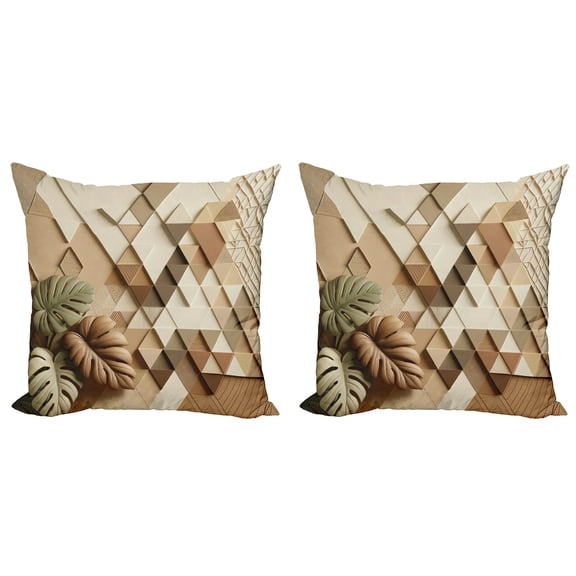 Ambesonne Monstera Throw Pillow Cover 2 Pack, Scandinavian Boho Style, 16", Pale Reseda Green Cocoa