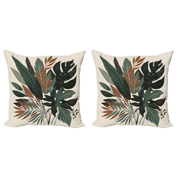 Ambesonne Monstera Throw Pillow Cover 2 Pack, Tropical Abstract Boho Art, 20", Sage Green Fawn Evergreen