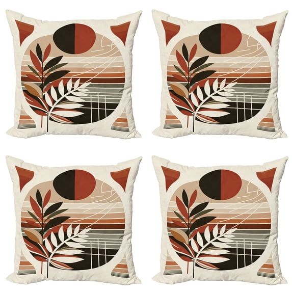 Ambesonne Monstera Throw Pillow Cover 4 Pack, Abstract Mid Century Leaf, 16", Redbrown Dusk Black