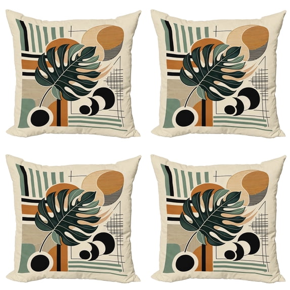 Ambesonne Monstera Throw Pillow Cover 4 Pack, Mid Century Boho Abstract, 20", Evergreen Sepia Dusk
