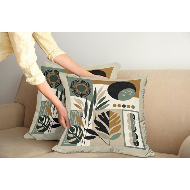 Ambesonne Monstera Throw Pillow Cover Pack of 2, Abstract Boho Leaves Art, 2 Pcs-24" x 24", Dark Sepia Pale Brown