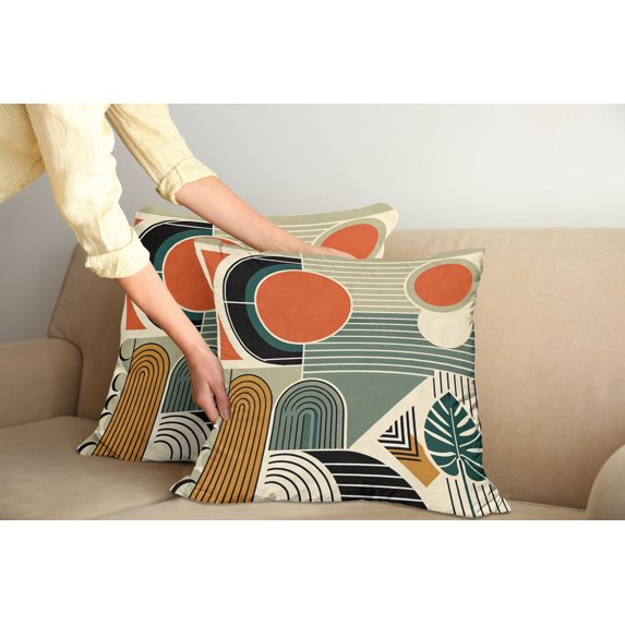 Ambesonne Monstera Throw Pillow Cover Pack of 2, Abstract Boho Mid Century, 2 Pcs-20"x20", Burnt Orange Pale Khaki