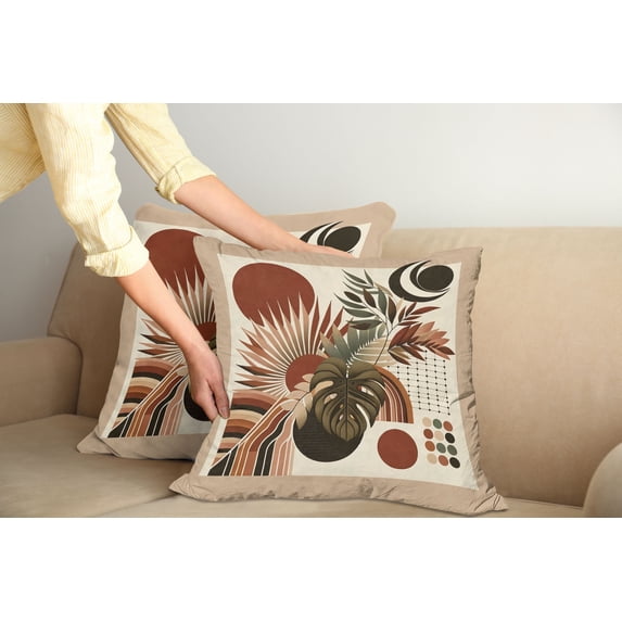 Ambesonne Monstera Throw Pillow Cover Pack of 2, Abstract Mid Century Boho, 2 Pcs-20"x20", Redwood Beige and Black