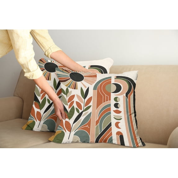 Ambesonne Monstera Throw Pillow Cover Pack of 2, Abstract Mid Century Boho, 2 Pcs-36"x16", Beige Green and Burnt Orange