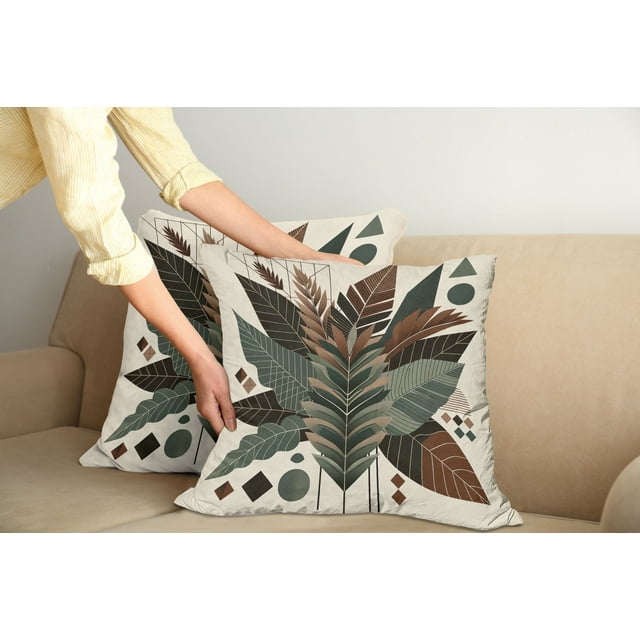 Ambesonne Monstera Throw Pillow Cover Pack of 2, Boho Abstract Tropical Art, 2 Pcs-18"x18", Evergreen Sage Green Fawn