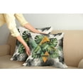 thumbnail image 1 of Ambesonne Monstera Throw Pillow Cover Pack of 2, Leaves Triangles Mystery, 2 Pcs-24" x 24", Camel Grey and Fern Green, 1 of 5