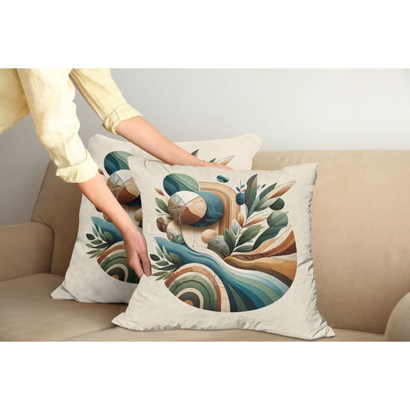 Ambesonne Monstera Throw Pillow Cover Pack of 2, Sage Love Boho Mid Century, 2 Pcs-16"x16", Teal Amber Olive Green