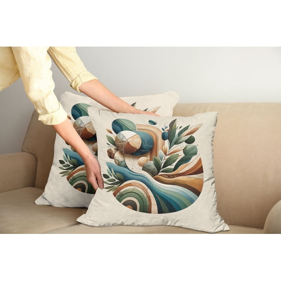Ambesonne Monstera Throw Pillow Cover Pack of 2, Sage Love Boho Mid Century, 2 Pcs-36"x16", Teal Amber Olive Green