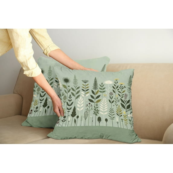 Ambesonne Monstera Throw Pillow Cover Pack of 2, Scandinavian Botanical Art, 2 Pcs-20"x20", Pale Green Coconut Fawn